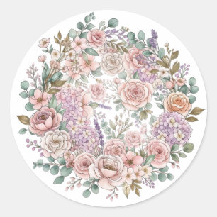 Adesivo Redondo Flores Silvestres Cor-de-Rosa em Aquarela Capricho
