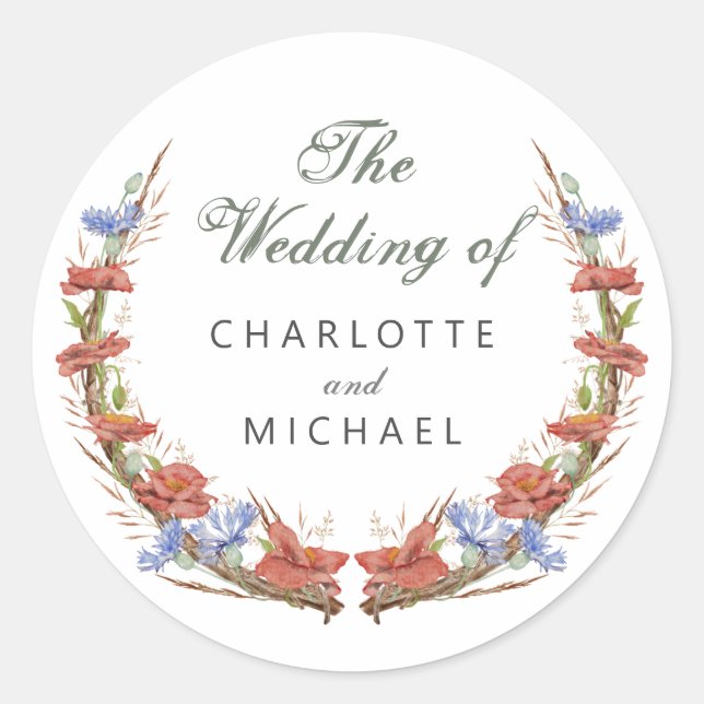 Adesivo Redondo Flores silvestres de Aquarela Envelope Selo de Cas (Frente)