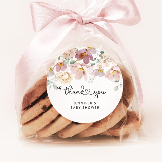 Adesivo Redondo Flores silvestres de aquarela obrigado (Criador carregado)