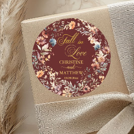 Adesivo Redondo Flores Silvestres Dourado 'Se Apaixonar' Casamento