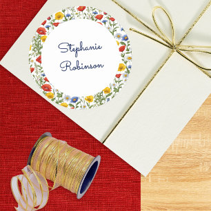 Adesivo Redondo Flores Silvestres Elegantes Nome Personalizado Flo