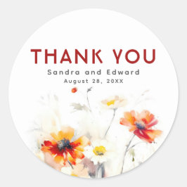 Adesivo Redondo Flores Silvestres Elegantes Obrigado
