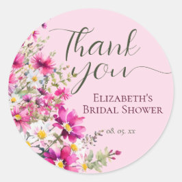 Adesivo Redondo Flores Silvestres Rosa Brilhante Agradecimento em 