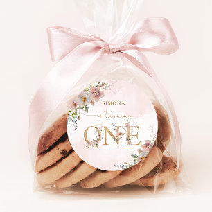 Adesivo Redondo Flores silvestres selvagem Uma menina floral blush