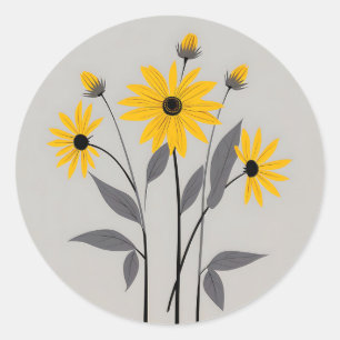 Adesivo Redondo Flores Susan de Olhos Negros Minimalistas