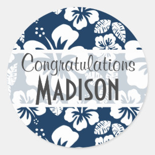 Adesivo Redondo Flores tropicais azuis da meia-noite escuras do