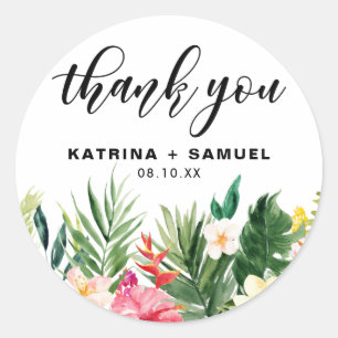 Adesivo Redondo Flores tropicais da aguarela que Wedding o