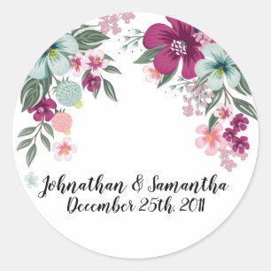 Adesivo Redondo Flores tropicais de 20 - 1,5" em branco