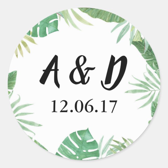 Adesivo Redondo Flores Tropicais Palmeiras Rastreadas Palm Deixar  (Frente)