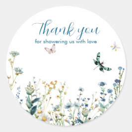 Adesivo Redondo Flores verdes e azuis obrigado você