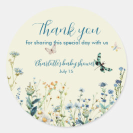 Adesivo Redondo Flores verdes e azuis obrigado você