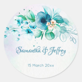 Adesivo Redondo Flores verdes-lacrimogêneas azuis envelope de casa