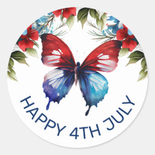 Adesivo Redondo Flores Vermelhas, Azuis e Brancas de Aquarela 4 de