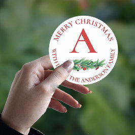 Adesivo Redondo Flores Vermelhas Cegas Berries Monograma Feliz Nat