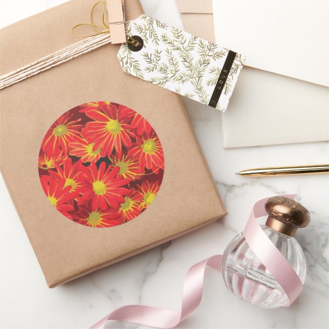 Adesivo Redondo Flores Vermelhas e Amarelas 1 (Presentear)