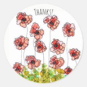 Adesivo Redondo Flores Vermelhas Whimsical, Agradecimento