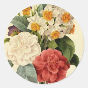 Adesivo Redondo Flores Vintage, Camélias e Narcisos, Redoute