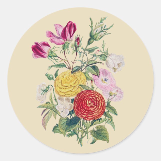 Adesivo Redondo Flores Vintage III (Frente)