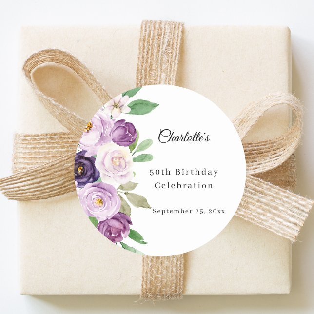 Adesivo Redondo Flores violeta roxo aniversário (Criador carregado)