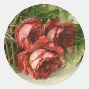Adesivo Redondo Flores Vitorianas Antigas, Rosas Vermelhas