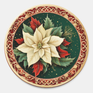 Adesivo Redondo Floresce o Inverno Mágico - Poinsettia