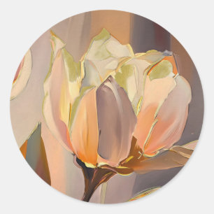 Adesivo Redondo Florescer Silencioso – Tulipas Abstratas em Ouro S