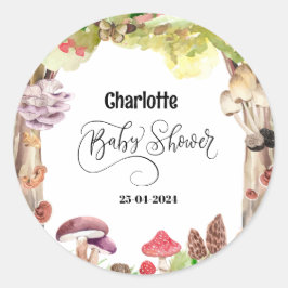 Adesivo Redondo floresta chá de fraldas de cogumelos