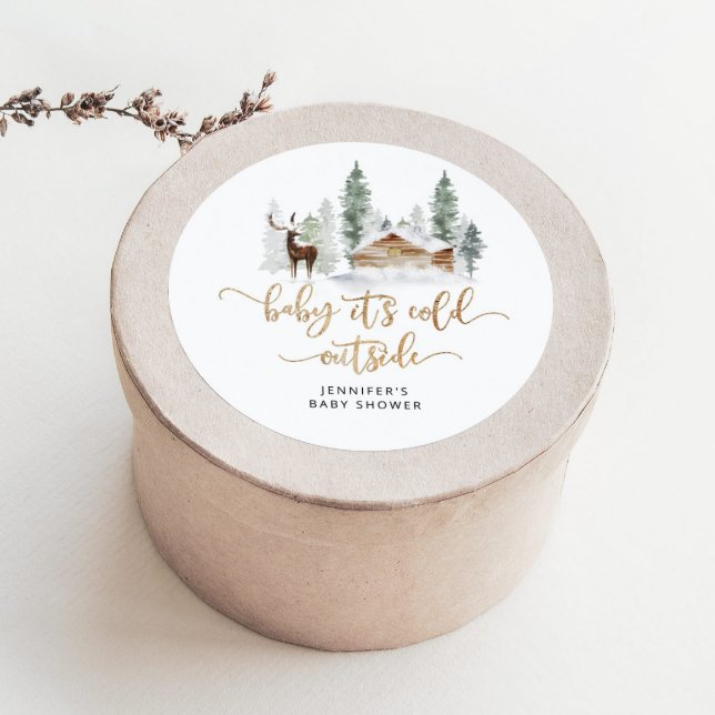 Adesivo Redondo Floresta da floresta Bebê frio lá fora (Criador carregado)