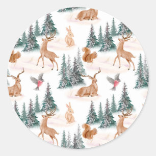 Adesivo Redondo Floresta de Animais do Natal no Inverno