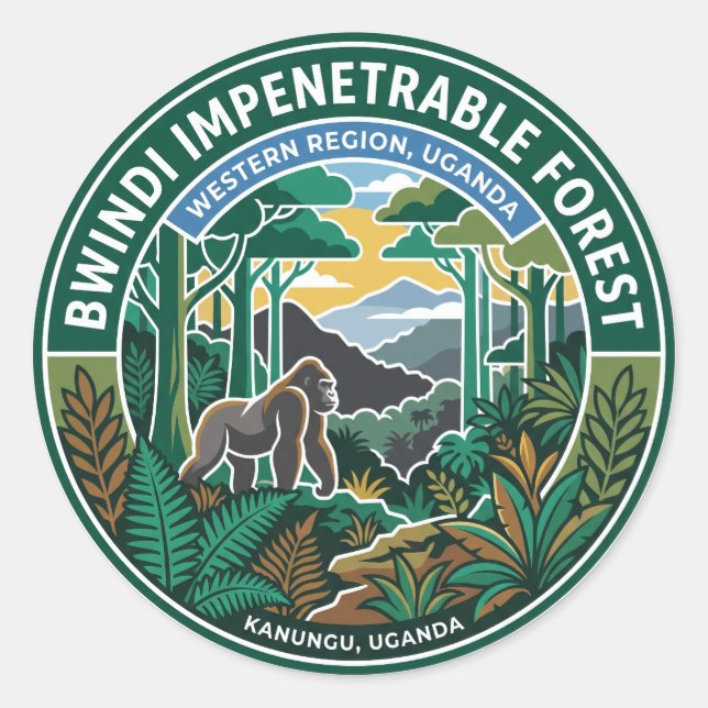 Adesivo Redondo Floresta de Bwindi Uganda (Frente)