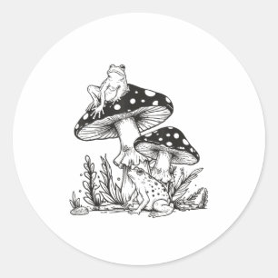 Adesivo Redondo Floresta de Cogumelos de Rã Vintage Estética da Na