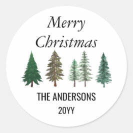 Adesivo Redondo Floresta de Inverno Pinheiros Elegantes Natal