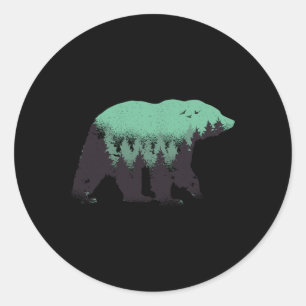 Adesivo Redondo Floresta de Ursos Natureza Grizzly Caminhada Caça 
