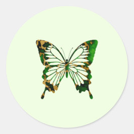 Adesivo Redondo Floresta Elegante Verde e Borboleta Marble Dourada