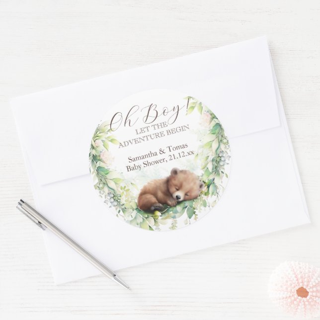 Adesivo Redondo Floresta Florestal Chá de Bebê Verde (Envelope)