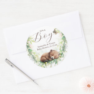 Adesivo Redondo Floresta Florestal Chá de Bebê Verde