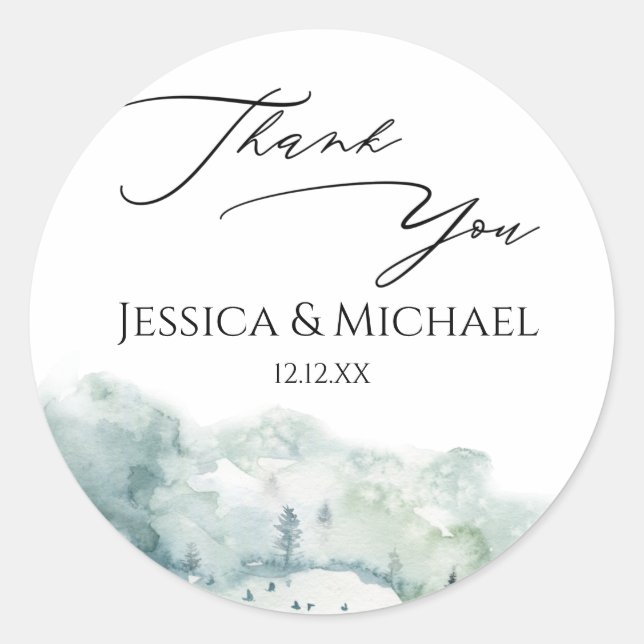 Adesivo Redondo Floresta Florestal de Aquarela (Frente)