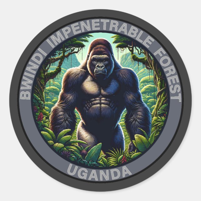 Adesivo Redondo Floresta Impenetrável de Bwindi Uganda (Frente)