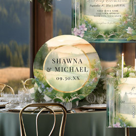 Adesivo Redondo Floresta Montanhosa Casamento Elegante Fantasia