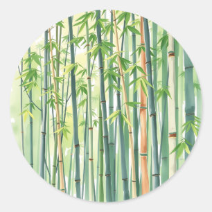 Adesivo Redondo Floresta Pacífica de Bambu em Aquarela