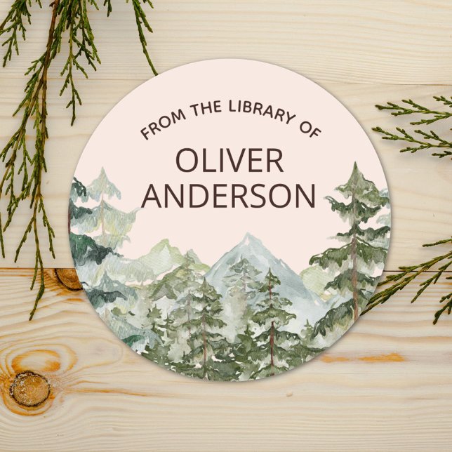 Adesivo Redondo Floresta Russa de Aquarela e Planilha Montanha (In situ)