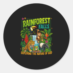Adesivo Redondo Floresta tropical cai vbs 2026 acampamento cristão