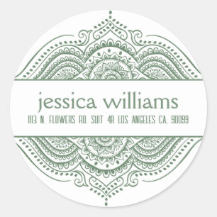 Adesivo Redondo Floresta Verde Lace Floral Paisley Design Geométri