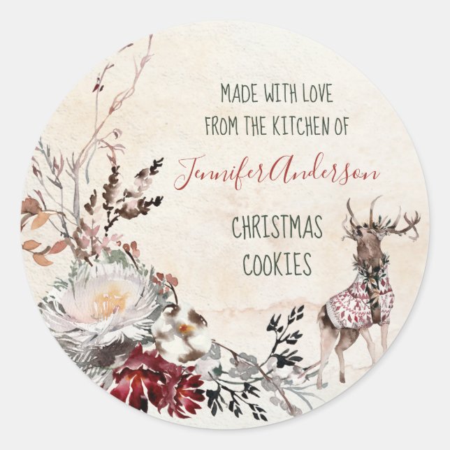 Adesivo Redondo Floresta Woodland Deer Christmas Bakery Cookies co (Frente)