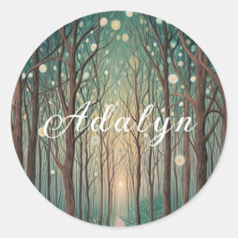 Adesivo Redondo Florestas Phantoms: Luzes Flutuantes na Madeira No