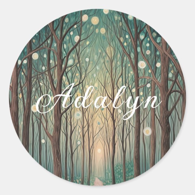 Adesivo Redondo Florestas Phantoms: Luzes Flutuantes na Madeira No (Frente)