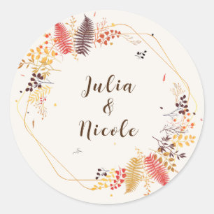 Adesivo Redondo Florestas Selvagens Florestais Fern Cogumelos Folh