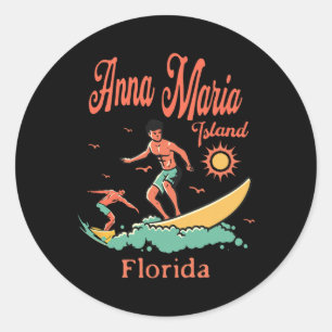 Adesivo Redondo Flórida Anna Maria Island Fl Surfista Surfando Pes