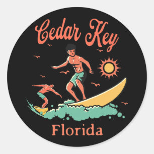 Adesivo Redondo Florida Cedar Key Fl Surfista Surfe Pescaria Passe