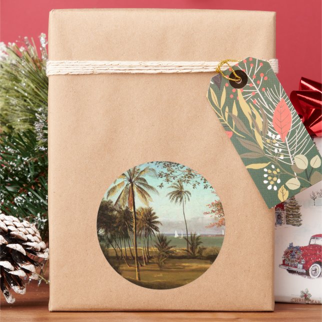 Adesivo Redondo Flórida Cena, pintura de arte, (Feriado)